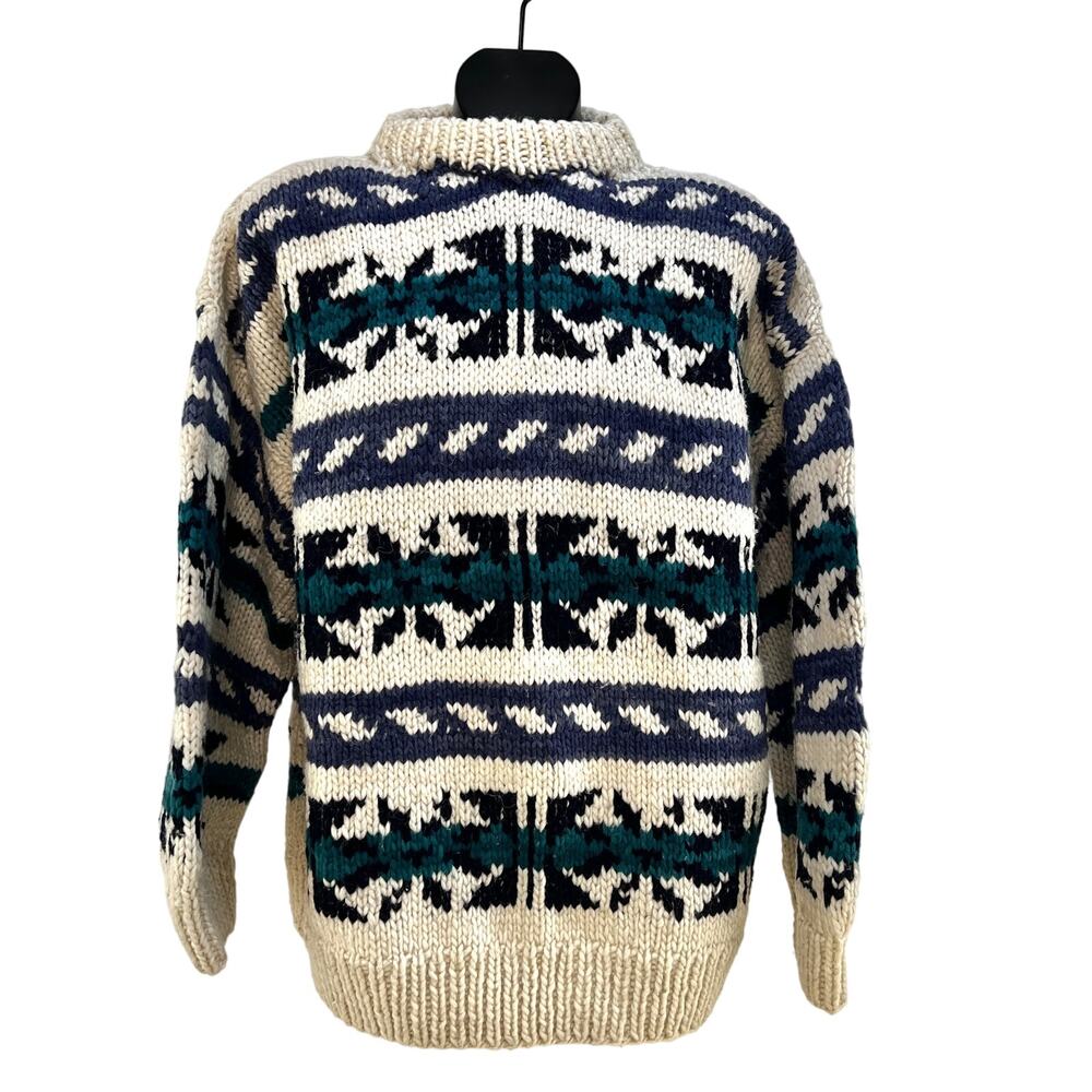 Handmade Ecuadorian Wool Thick Chunky Knit Stripe Sweater Unisex Ecru